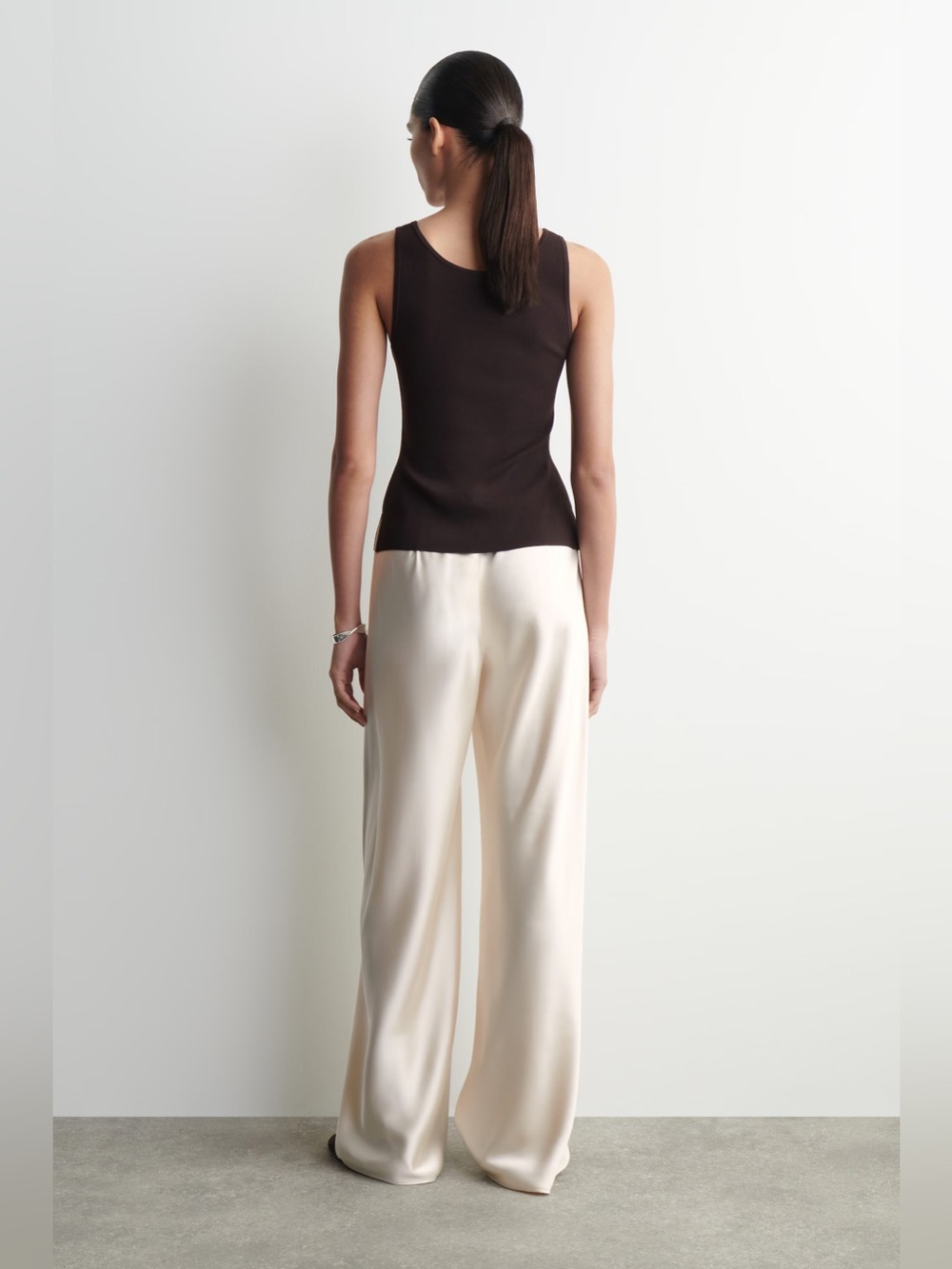 COS Satin Wide-Leg Pants, Elasticated Waistband, Olive-Brown Tone US M - Picture 11 of 12
